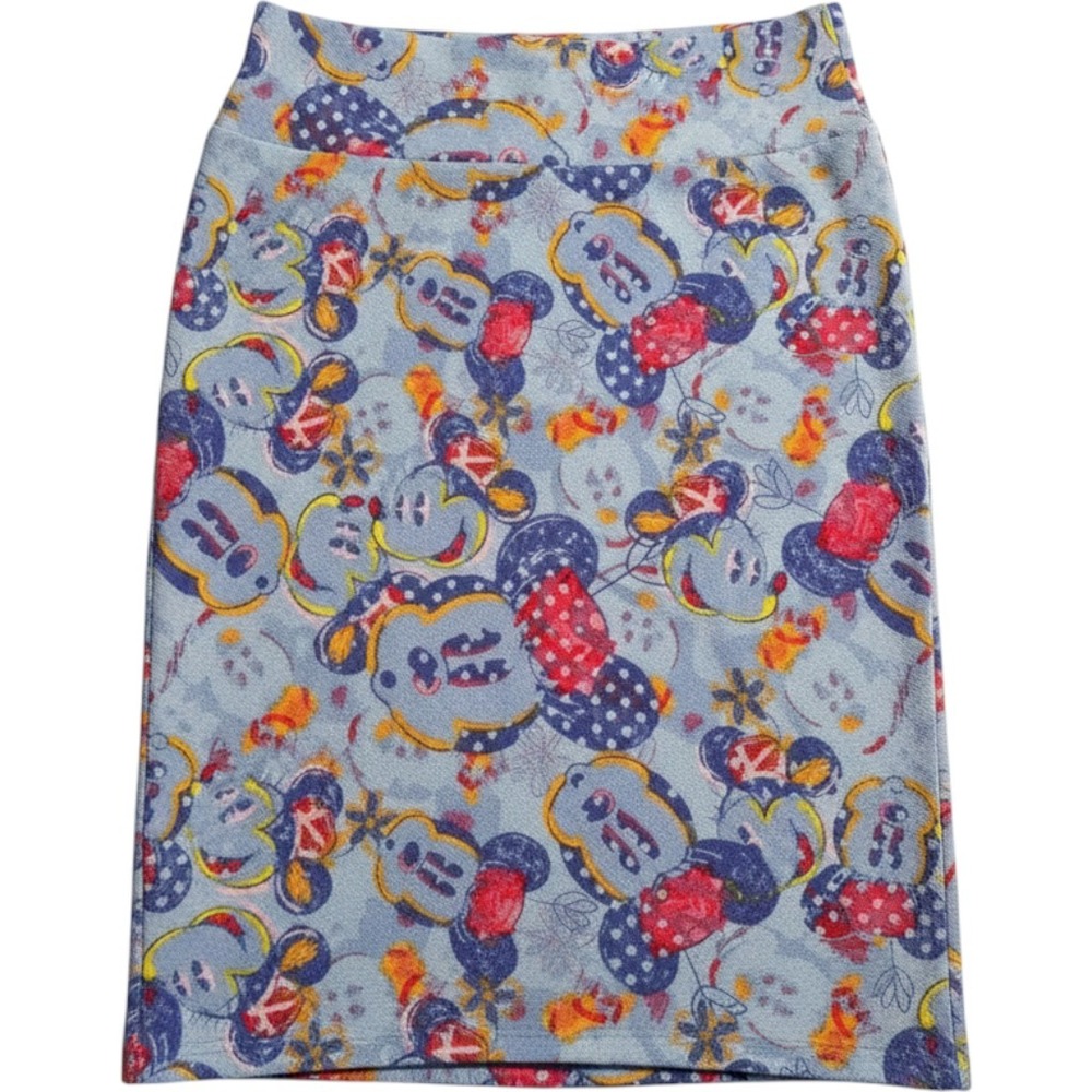 LuLaRoe Cassie Skirt Womens Large Blue Mickey Minnie Mouse Disney Pencil Stretch